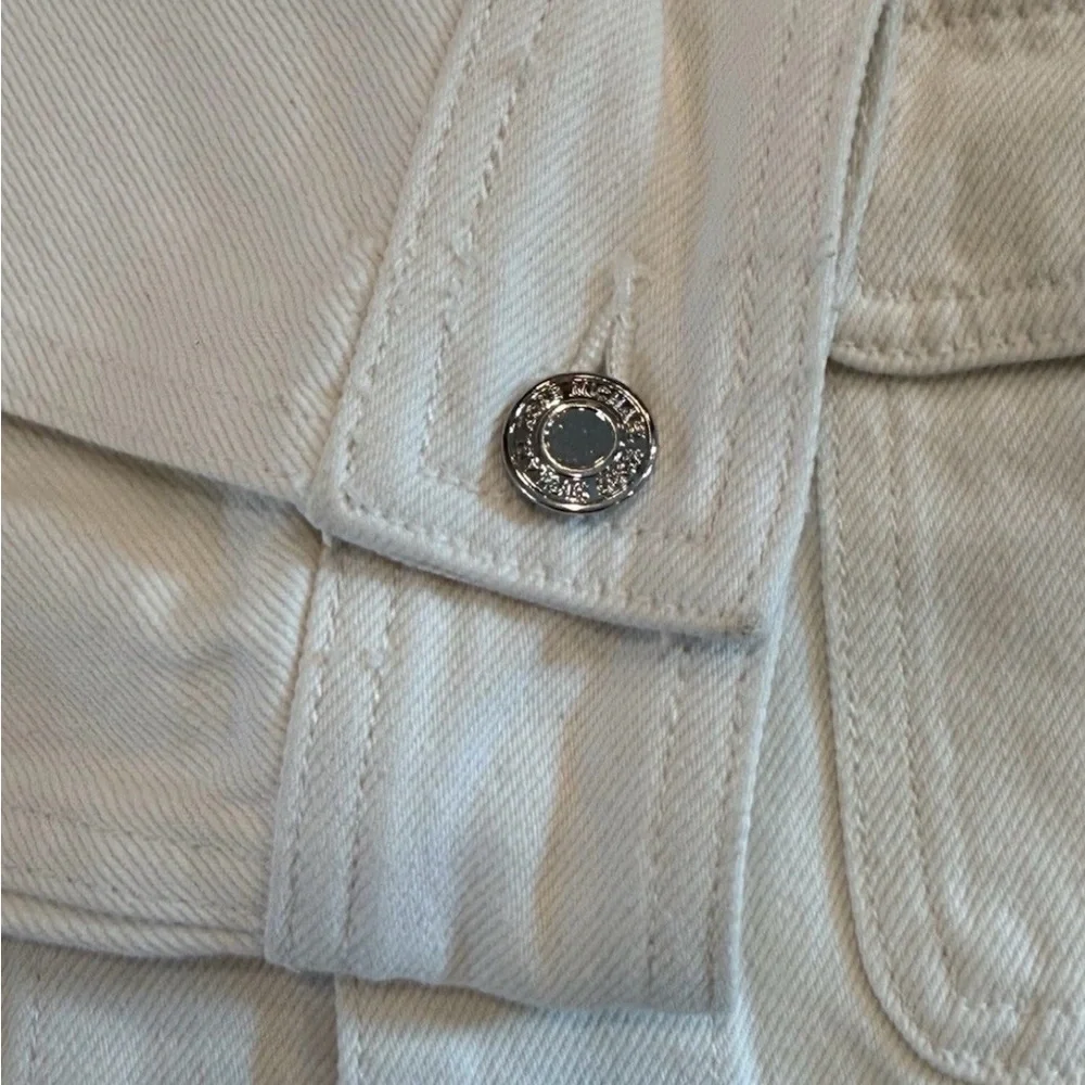 Michael Kors White Denim Utility Jacket Cropped Button Front 6